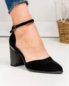 Pantofi eleganti dama piele naturala intoarsa negri cu varf usor ascutit si toc gros SN4003-1 1