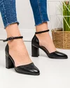 Pantofi eleganti dama piele naturala negri cu  toc gros si inchidere catarama SN4003 5
