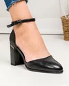 Pantofi eleganti dama piele naturala negri cu  toc gros si inchidere catarama SN4003 3
