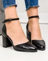 Pantofi eleganti dama piele naturala negri cu  toc gros si inchidere catarama SN4003 1