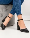 Pantofi eleganti dama piele naturala negri cu  toc gros si inchidere catarama SN4003 2