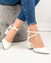 Pantofi eleganti piele naturala albi cu varf ascutit si inchidere catarama WIZ65 4