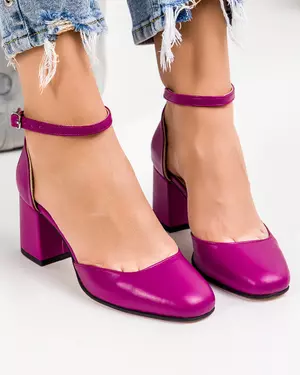 Pantofi eleganti piele naturala cu toc fucsia WIZ32