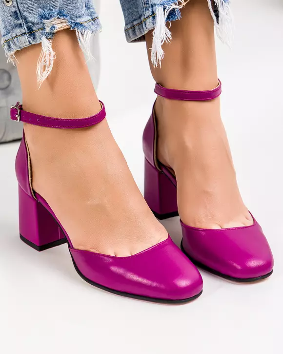 Pantofi eleganti piele naturala cu toc fucsia WIZ32