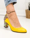 Pantofi eleganti piele naturala galbeni cu model geometric multicolor si toc gros WIZ23-2 3