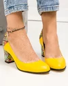 Pantofi eleganti piele naturala galbeni cu model geometric multicolor si toc gros WIZ23-2 4