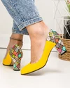 Pantofi eleganti piele naturala galbeni cu model geometric multicolor si toc gros WIZ23-2 5