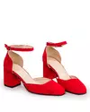 Pantofi eleganti piele naturala intoarsa rosii cu toc gros si inchidere catarama WIZ32V 6