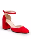 Pantofi eleganti piele naturala intoarsa rosii cu toc gros si inchidere catarama WIZ32V 5