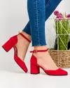 Pantofi eleganti piele naturala intoarsa rosii cu toc gros si inchidere catarama WIZ32V 3