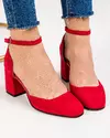 Pantofi eleganti piele naturala intoarsa rosii cu toc gros si inchidere catarama WIZ32V 2