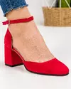 Pantofi eleganti piele naturala intoarsa rosii cu toc gros si inchidere catarama WIZ32V 1