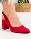 Pantofi eleganti piele naturala intoarsa rosii cu toc gros WIZ38 4