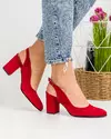 Pantofi eleganti piele naturala intoarsa rosii cu toc gros WIZ38 3