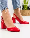 Pantofi eleganti piele naturala rosii cu toc gros WIZ34 1