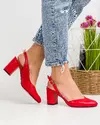 Pantofi eleganti piele naturala rosii cu toc gros WIZ34 3