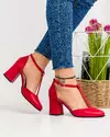Pantofi eleganti piele naturala rosii cu toc gros WIZ39 2