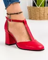 Pantofi eleganti piele naturala rosii cu toc gros WIZ39 4