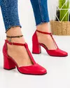 Pantofi eleganti piele naturala rosii cu toc gros WIZ39 3
