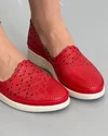 Pantofi Perforati Cu Model Floral Rosii Casual Din Piele Naturala AKB03