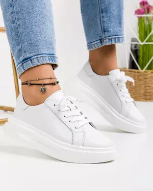 Pantofi Piele Naturala Albi Tudora