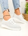 Pantofi Piele Naturala Casual Albi Perforati Cu Siret XH-3200 2