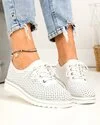 Pantofi Piele Naturala Casual Albi Perforati Cu Siret XH-3200 4