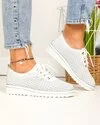 Pantofi Piele Naturala Casual Albi Perforati Cu Siret XH-3200 5