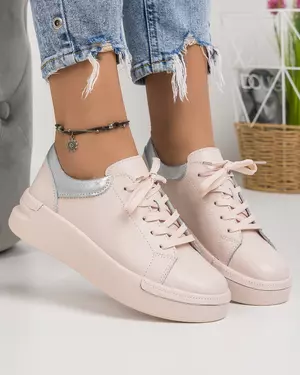 Pantofi Roz Cu Argintiu Din Piele Naturala Casual AW363