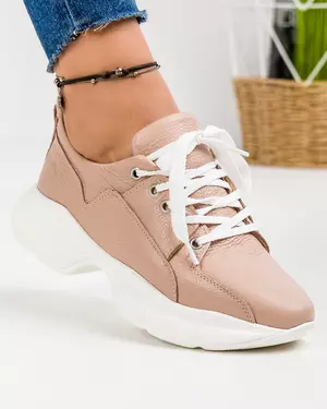 Pantofi sport dama piele naturala cappucino cu inchidere sireturi BA001