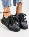Pantofi sport piele naturala negri cu print si talpa groasa ARIA195 3