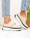 Pantofic asual dama piele naturala bej cu inchidere scai T6086 5