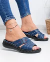 Papuci dama piele naturala albastri cu talpa flexibila si talpic moale PV910 2