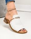 Papuci dama piele naturala albi cu accesoriu PV960 1
