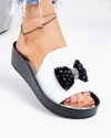 Papuci dama piele naturala albi cu talpa neagra si fundita GI-004 2