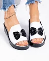 Papuci dama piele naturala albi cu talpa neagra si fundita GI-004 3