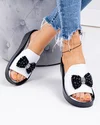 Papuci dama piele naturala albi cu talpa neagra si fundita GI-004 4
