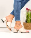 Papuci dama piele naturala bej cu inchidere slip-on si toc gros TN6506 6