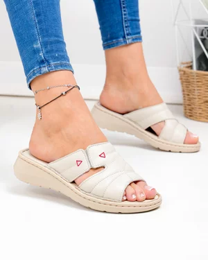 Papuci dama piele naturala bej cu talpa flexibila PV910