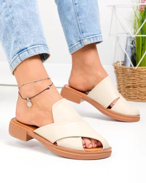 Papuci dama piele naturala bej cu talpa joasa F005-021