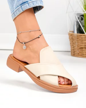 Papuci dama piele naturala bej cu talpa joasa F005-021