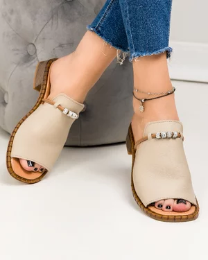 Papuci dama piele naturala bej cu talpa joasa PV960