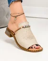 Papuci dama piele naturala bej cu talpa joasa PV960 1