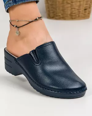 Papuci dama piele naturala bleumarin cu talpa groasa RS23