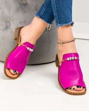 Papuci dama piele naturala fucsia cu talpa joasa PV960