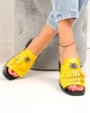 Papuci dama piele naturala galbeni cu accesoriu albina si franjuri PV978 3