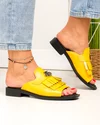 Papuci dama piele naturala galbeni cu accesoriu albina si franjuri PV978 4