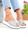 Papuci dama piele naturala gri cu talpa alba perforati T6026 1