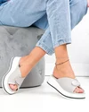Papuci dama piele naturala gri cu talpa alba perforati T6026 2