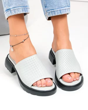 Papuci dama piele naturala gri cu talpa joasa F001-801